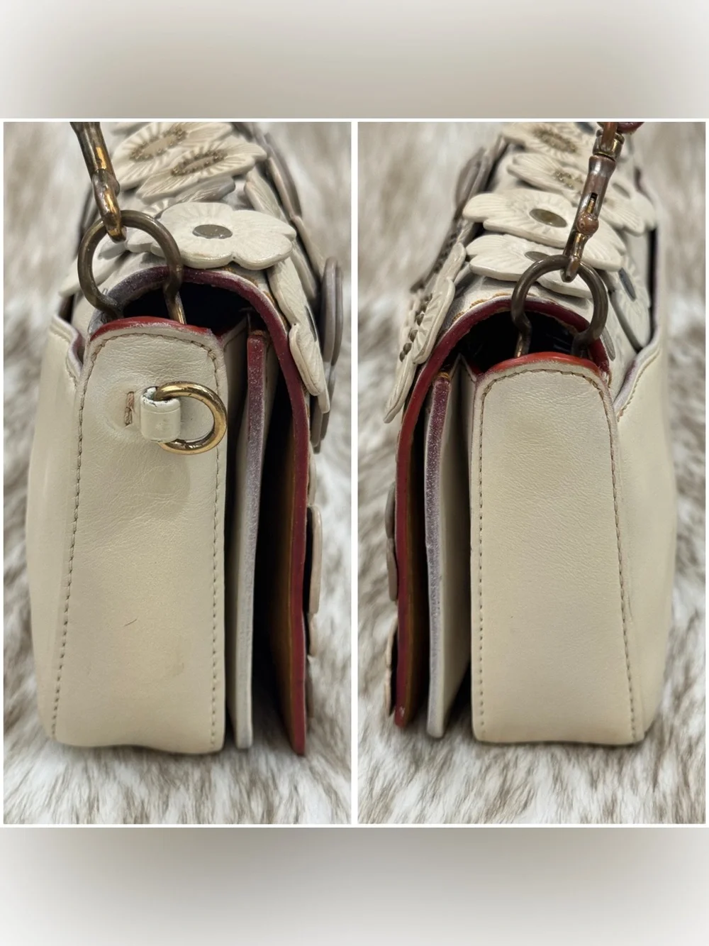 Coach Tea Rose Cream Floral Appliqué Crossbody with Gold Chain